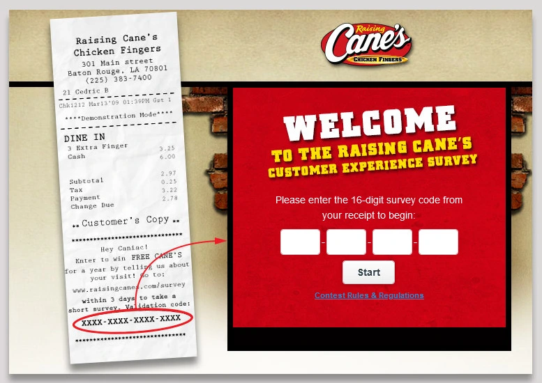 Raising Cane’s Survey Code